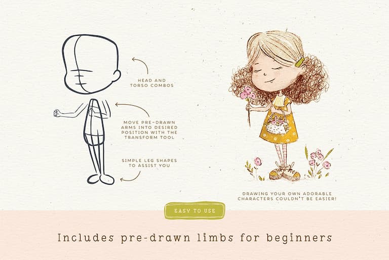 procreate卡通角色辅助线-为初学者预绘的肢干