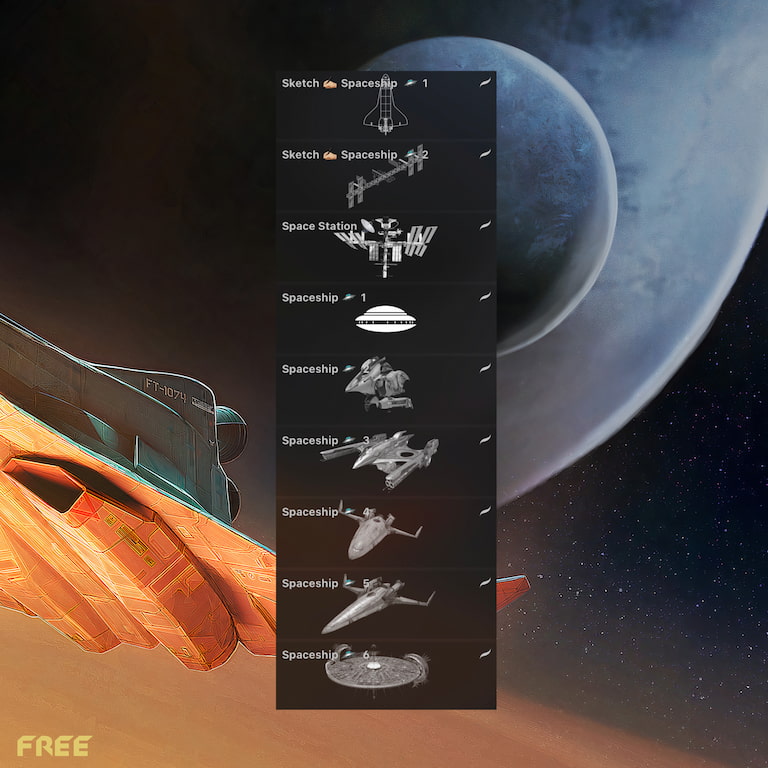 Procreate宇宙飞船图章笔刷预览