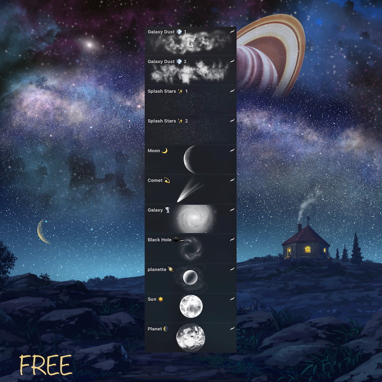 Procreate太空星体笔刷预览