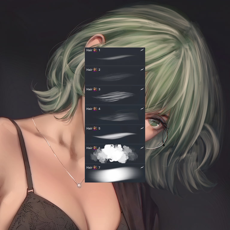 Procreate头发笔刷预览