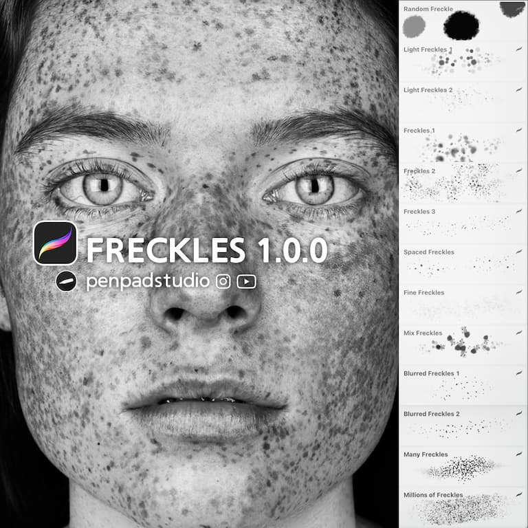 人脸雀斑笔刷组-procreate